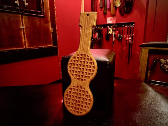 Paddle Double Waffle Iron Spanking Paddle, For Kink Play, Sex Toy, Sexual Wellness, Role-play, Made from Hard Oak in the USA, for BDSM Play