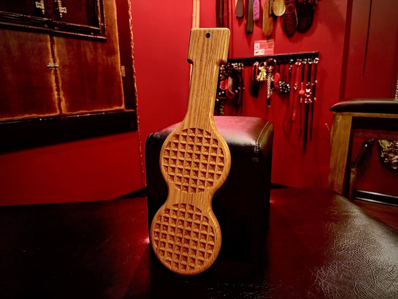 Paddle Double Waffle Iron Spanking Paddle, For Kink Play, Sex Toy, Sexual Wellness, Role-play, Made from Hard Oak in the USA, for BDSM Play image 1