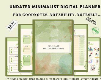 Wellness Undatierter Planer | Digitaler Planer Kit | Täglicher Wochenplaner Kalender für Stimmung, Gewohnheit, Fitness, Selfcare | Goodnotes, Notability