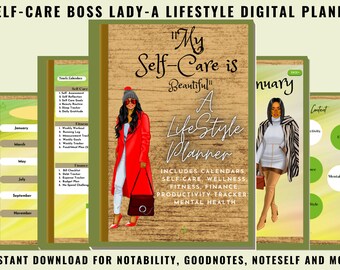 Boss Lady Lifestyle Planner Kit | Black Girl Digital Planer | Girl Boss | Undatierter Digitaler Planer | Gesunder Lebensstil Schönheit