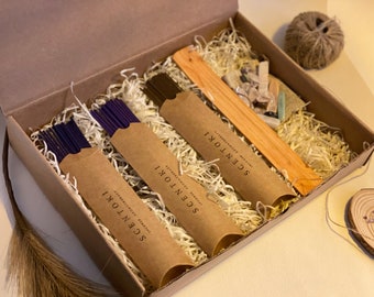Caja de aromaterapia de incienso japonés Ayuda para dormir, Calma, Antiestrés, Lavanda Dreamboat, Ciruela blanca, Hierba, Cristales curativos, Porta incienso