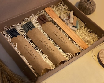 Caja de aromaterapia de incienso japonés Inspire, De-stress, Refresh, Anew, Cyclamen, Jasmine, Primrose, Lily, Healing Crystals, Incienso Holder