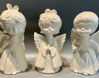 Trio of Vintage Angelic Ceramic Singing Angel Children Figurines/Statues