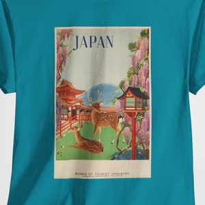 Vintage Japan Shirt Poster with Deer Nara Japan Souvenir Shirt International Traveler Wanderlust Shirt