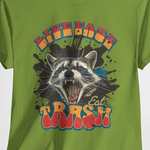 Live Fast Eat Trash Funny Raccoon Unisex Heavy Cotton Tee