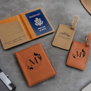 Personalized Passport Cover & Luggage Tag Set, Personalized Passport Holder, Travel Gift, Engraved Suitcase Set, Custom Luggage Tag
