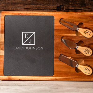 Personalized Bamboo Charcuterie Board Set With Slate and Knives - Etsy