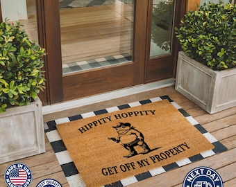 Printed Doormat, Housewarming Gift, Funny Mat, Gift For Neighbor, Hippity Hoppity Get Of My Property Doormat, Outdoor Decor, Entrance Mat