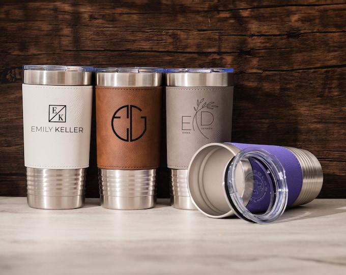 Custom Engraved Tumbler, Personalized Leather Tumbler, 20 Oz Tumbler, Custom Coffe Cup, Gift For Sister, Best Man Gift, Housewarming Gift
