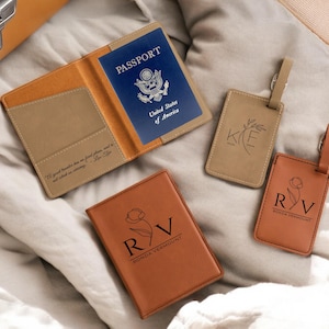 Custom Passport Cover & Luggage Tag Set, Personalized Passport Holder, Travel Gift, Engraved Suitcase Set, Custom Luggage Tag, Couple Gift
