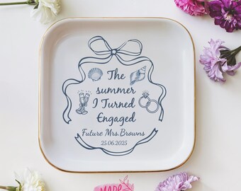 Personalized Ceramic Engagement Ring Dish, Bride Gift