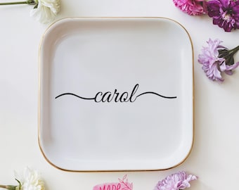 Personalized Name Ring Dish, Custom Jewelry Dish, Ring Dish, Bridal Shower Gift, Mother's Day Gift, Ceramic Dish, Trinket Dish, Home Gift