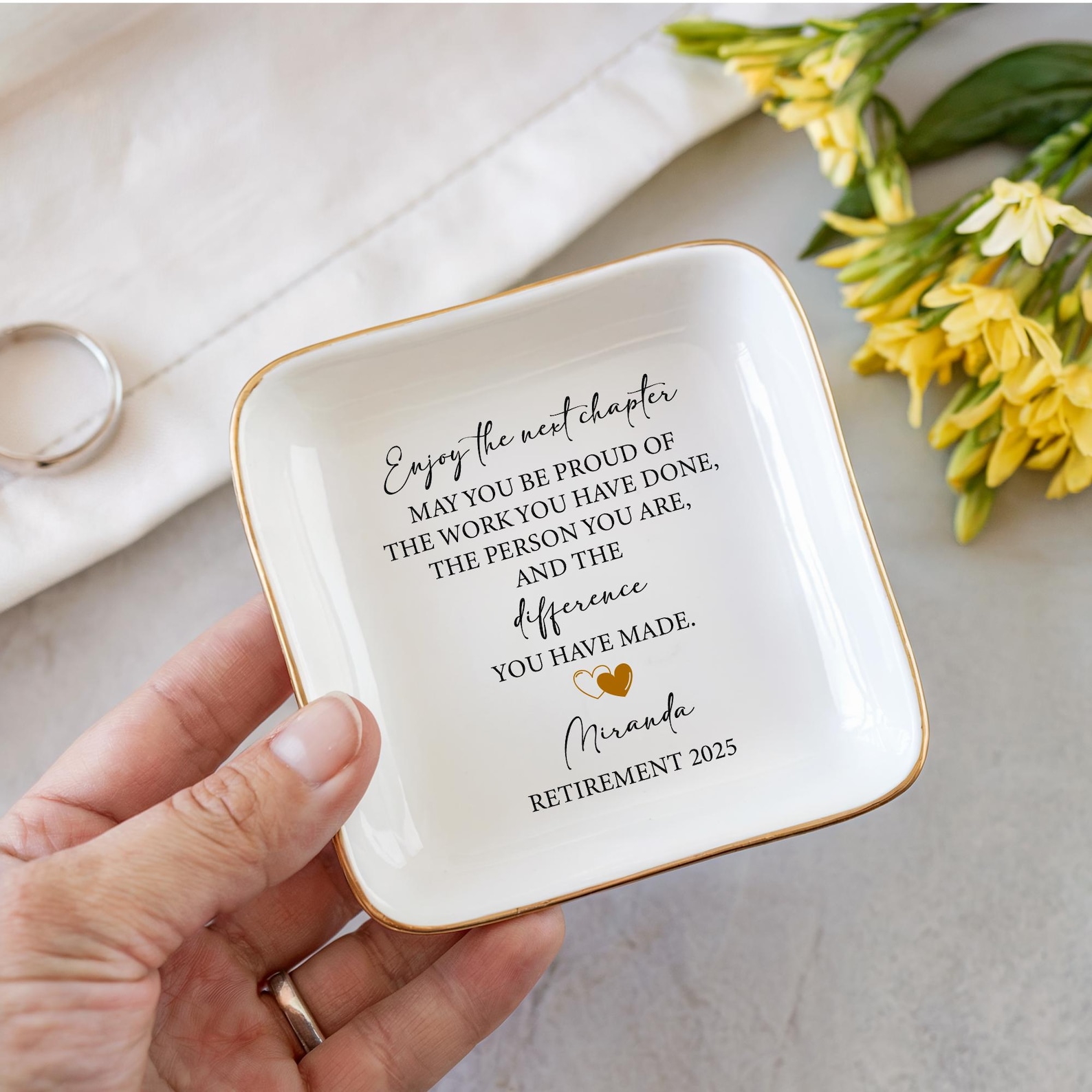 Retirement Counter Rings Customized Retirement Ring Dish, Happy Retirement Jewelry Dish ...
