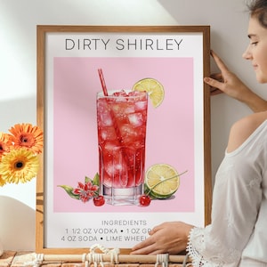 Dirty Shirley Art Print, Framed Cocktail Wall Art, Dirty Shirley Framed Art, Modern Bar Wall Decor, Cocktail Printable Poster, Bar Art