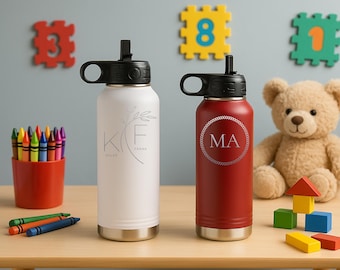 Custom Engraved Water Bottles, Name Bottles, Custom Bottle with Straw, Engraved Bottle, Custom Logo Gift, Coworker Gift, Birthday Gift