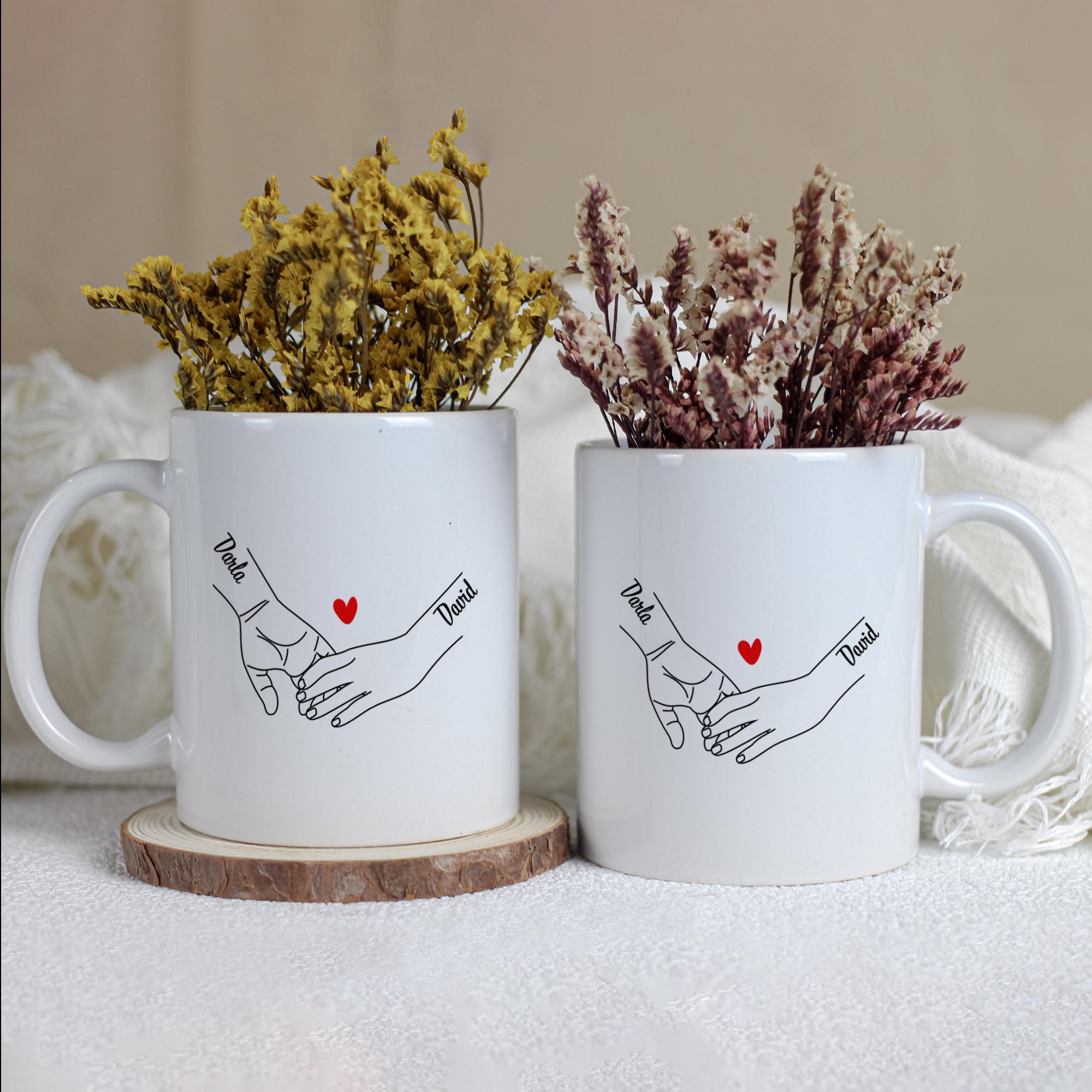 Personalized Couples Mug • Custom Names Mug • Holding Hands Design