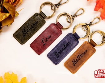Custom Leather Keychain, Personalized Couple Gift