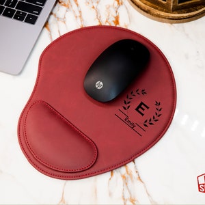 Office Ergonomic Mouse Pad, Cute Desk Laptop Mouse Pad, Hand Crafted Computer Mouse Pad, Leather Mouse pad with Wrist Rest, Birthday Gifts