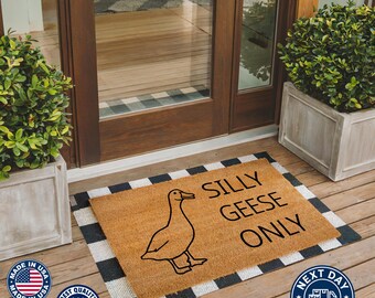 Goose Doormat, Silly Geese Welcome Mat, Farmhouse Coir Entry Mat