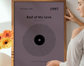 Personalized Song Lyrics Vinyl Record Art Print, Elegant Wall Frame