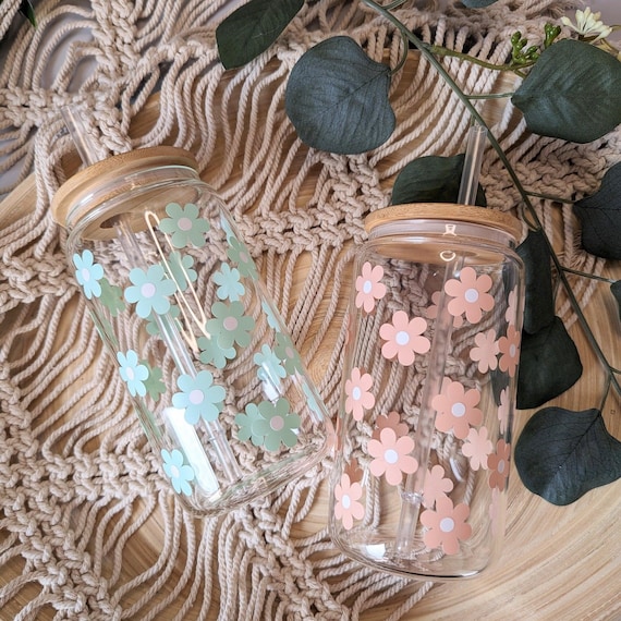 Daisy Fields 16oz Glass Can Cup or 17oz Glass Mug With Bamboo Lid and  Reusable Plastic Straw. Coffee Cup. Girly Cup. Cute Iced Coffee Cup. - Etsy