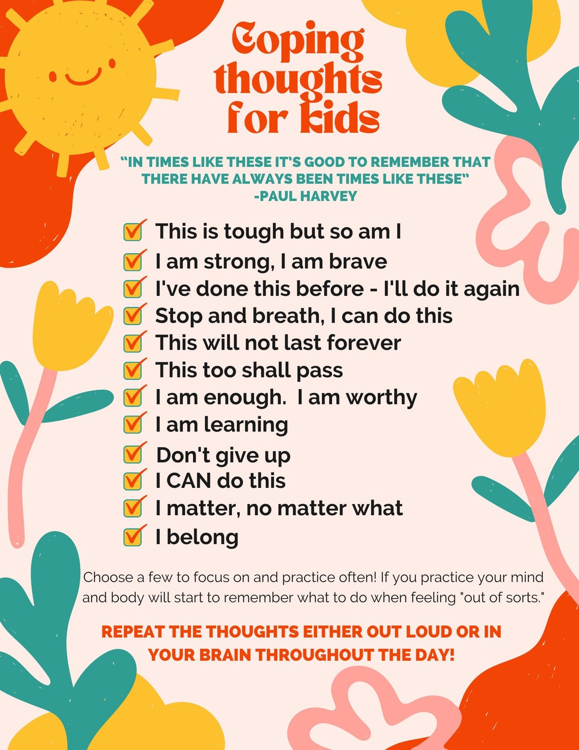 Coping Thoughts for Kids - Etsy