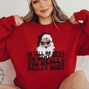 Tell Me What You Want What You Really Want Svg Png, Lustiges Weihnachtsshirt Svg, Groovy Christmas Vibes Svg, Retro Christmas Svg