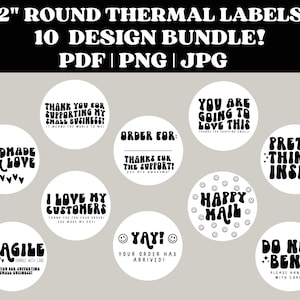 Runde Thermodrucker-Etikettenbündel, 5 cm Thermodrucker-Aufkleber-Designs PNG für Kleinunternehmer, Postverpackungsetiketten für Thermodrucker