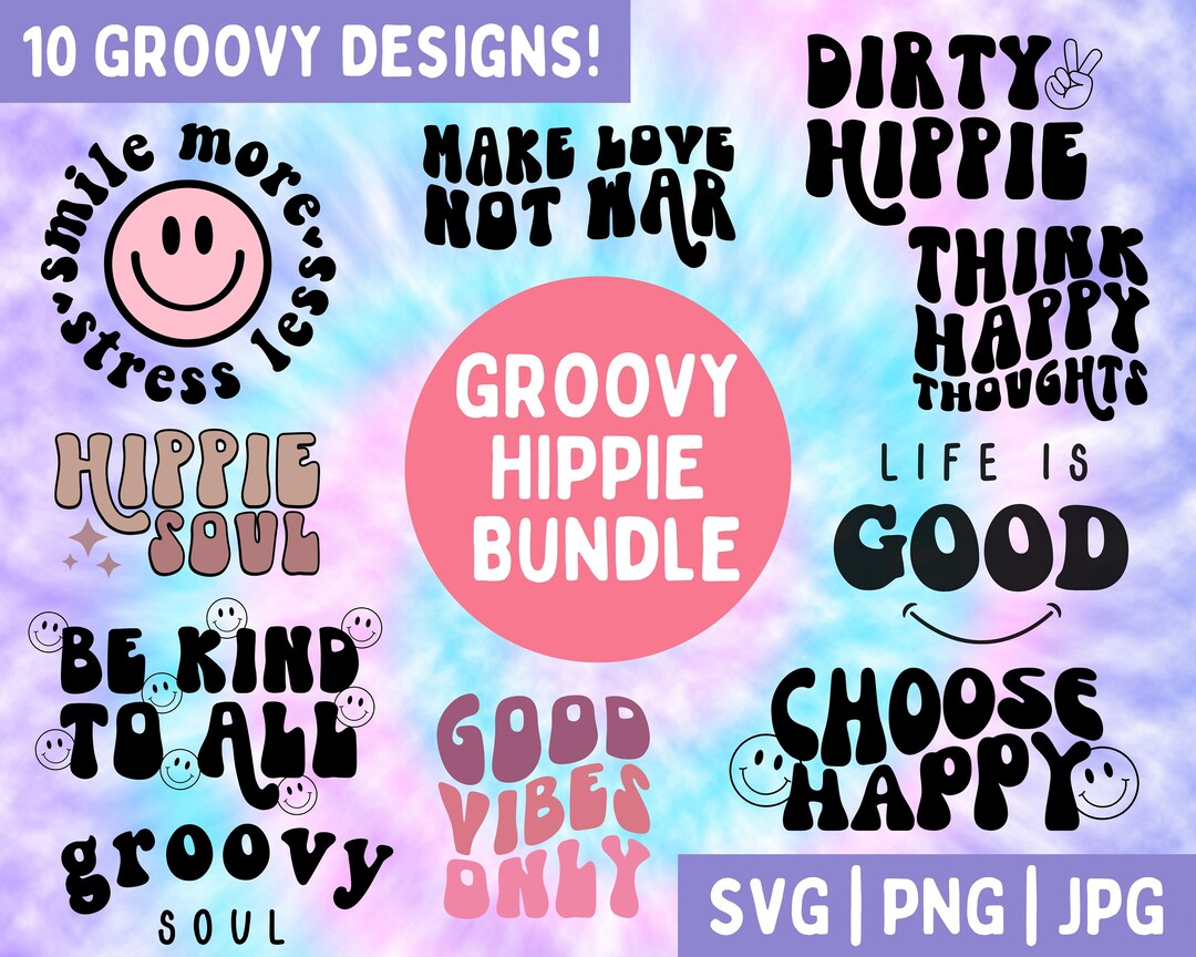 Groovy Hippie SVG Bundle, Retro Inspirational Designs (digital Download ...