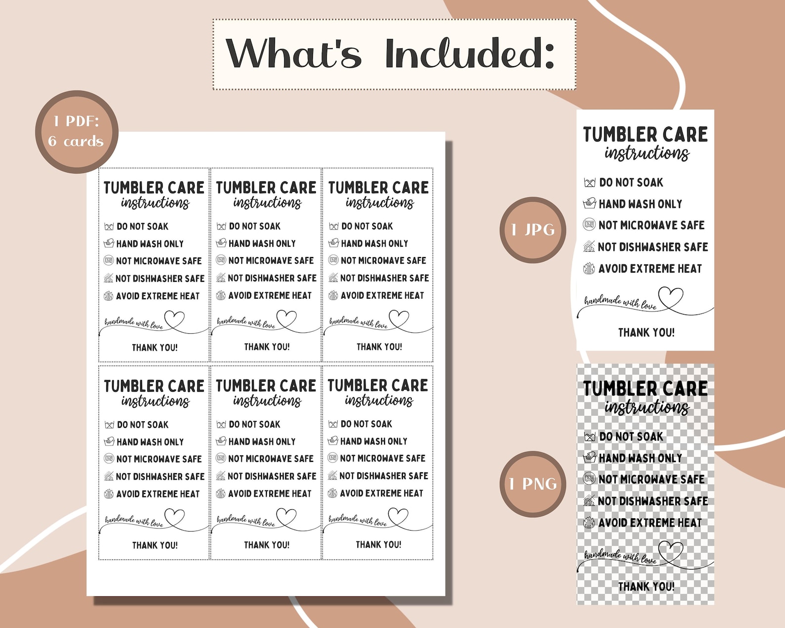 Printable Tumbler Washing Instructions Cup Care Card Etsy