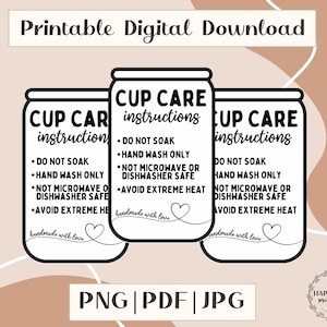 Cup Care Card png, Libbey Glass Can, Simple Printable Washing Instructions, Tumbler Care Card, PDF PNG JPG Digital Download