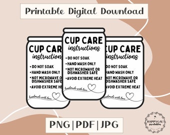 Libbey Glass Can Care Card, druckbare Waschanleitung (digitaler Download)