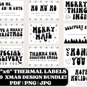 Weihnachten Thermodrucker Etikettenbündel, Thermodrucker-Aufkleber-Designs PNG für Kleinunternehmer, Mail-Verpackungsetiketten