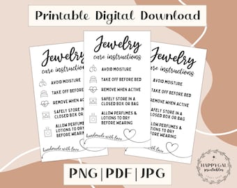 Printable Jewelry Care Instruction Cards, 2x3.5 (Digital Download)