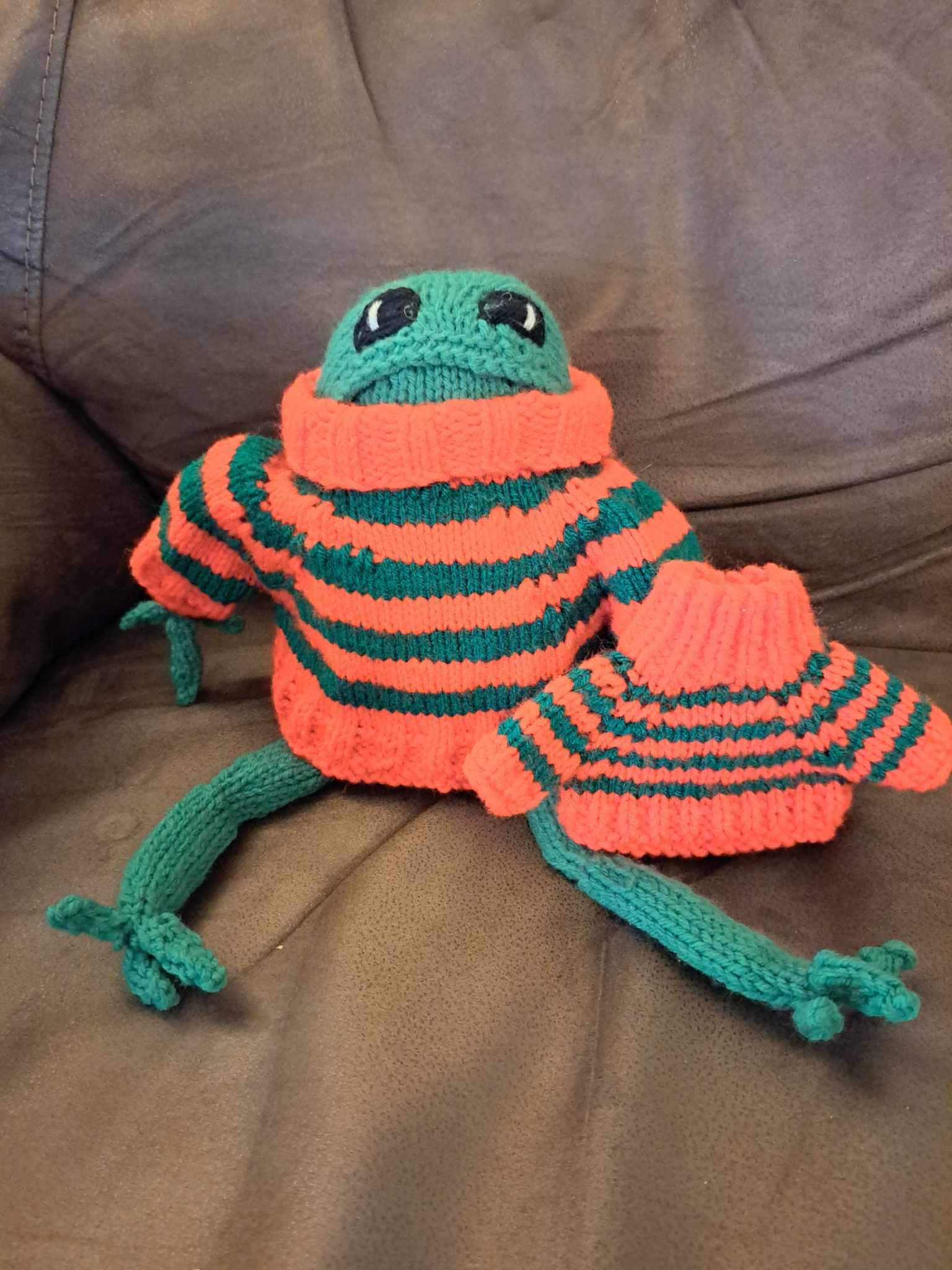 Giant Frog Plushie Wearing A Sweater Stuffie Stuffed Animal