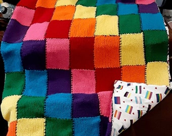 Rainbow Pride Patchwork Quilt Handmade Knit