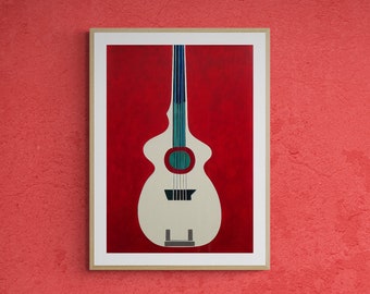 Acoustic Guitar Art Print #10 Original Modern Abstract Painting, Blood Red