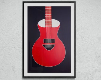 Acoustic Guitar Art Print #11 Original Modern Abstract Painting, Red & Black