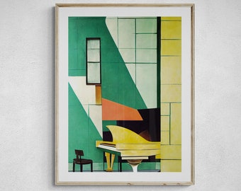 Piano Art Print #3, Original Modern Abstract Painting, Breezeway Green & Yellow