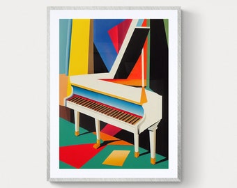 Jazz Piano Art Print #4, Original Modern Abstract Painting In Multi-colour, Picasso x Mattise Inspired, Musical Gift, Music or Living Room