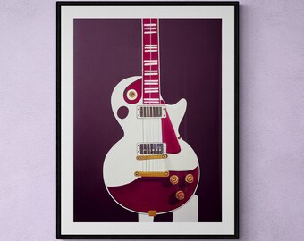 Electric Guitar Art Print, Gibson Les Paul Inspired, Original Painting, Plum, Red & White