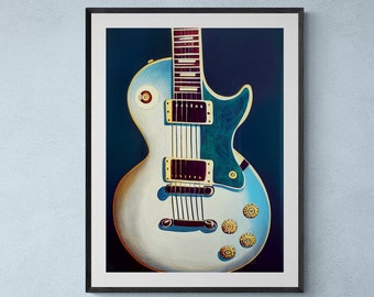 Electric Guitar Art Print, Gibson Les Paul Inspired, Original Painting, Blue