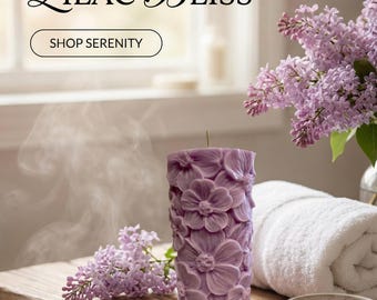 Lilac Flower Candle – Organic Soy Wax Pillar, Hand-Poured UK Home Decor