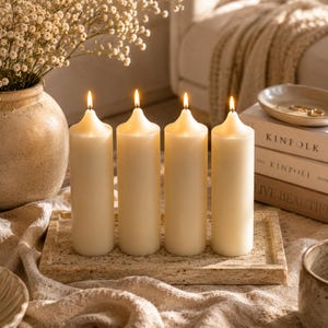 Decorative Pillar Candle Set of 4, Soy Wax Sculptural Candles, Neutral Home Decor, Modern Minimalist Candle Gift, Handmade Aesthetic Decor