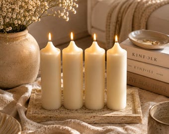 Organic Soy Wax Sculptural Pillar Candles | Set of 4, Handmade Scotland Home Décor