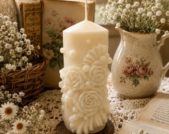 Hand-Poured Rose Bouquet Soy Wax Candle, Romantic Floral Home Décor