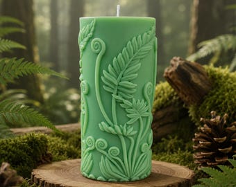 Hand-Poured Fern Shaped Soy Candle, Forest Scent, Botanical Woodland Decor