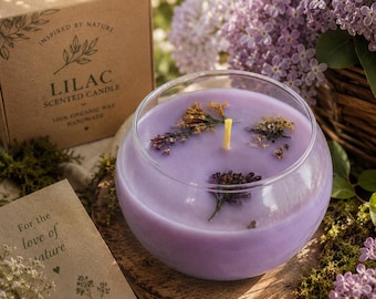 Handmade Lilac Scented Organic Wax Bowl Candle, Floral Aromatherapy Decor
