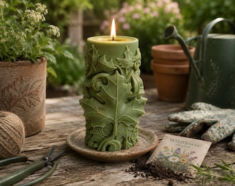 Forest Floor Botanical Leaf Candle | Handmade Woodland Soy Wax Pillar