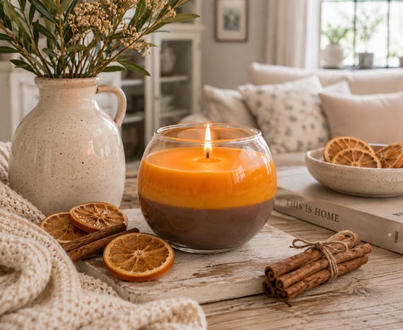 Orange Cinnamon Candle | Organic Wax, Cozy Autumn Home Fragrance
